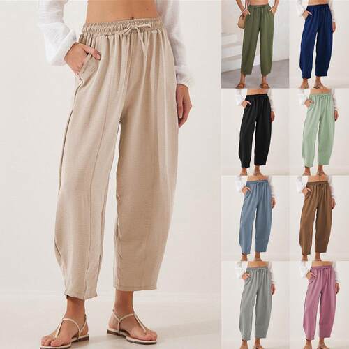 Women's Summer High Waisted Baggy Pants Casual Cotton Harem