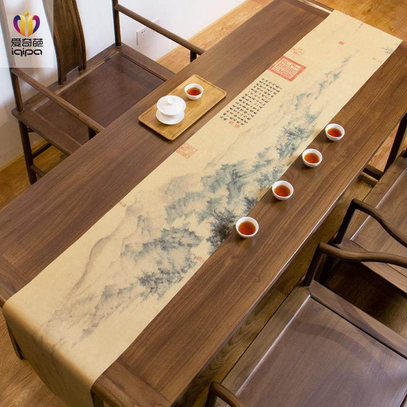 潇湘卧游茶席中式禅意防水布垫茶台桌布茶桌垫布长条桌旗茶布垫子,居家布艺,桌旗,淘宝优惠券,粉丝福利购,淘宝优惠卷