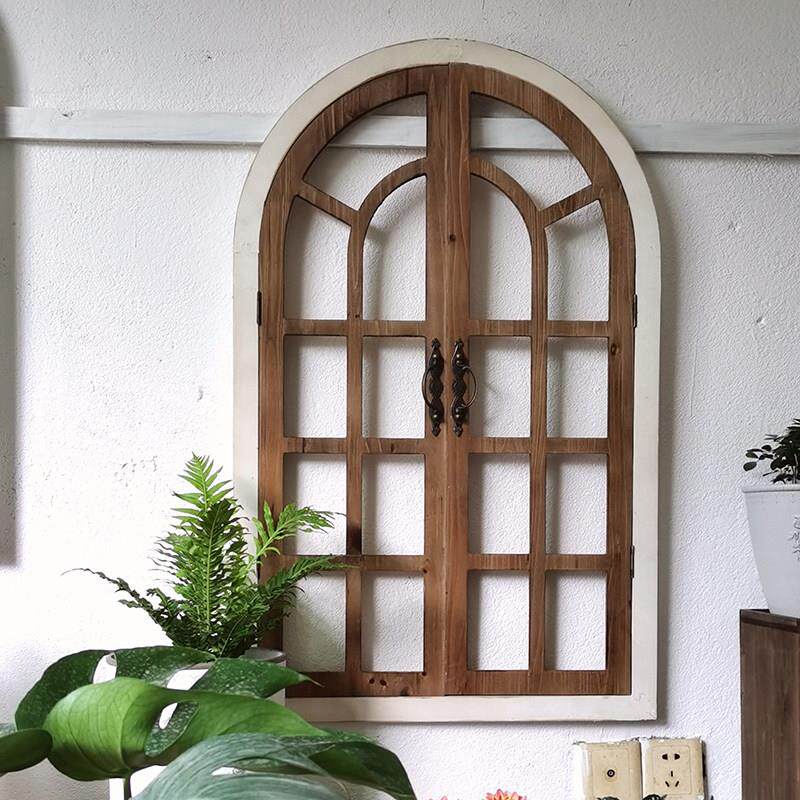 欧式实木假窗覆古老客厅餐厅墙挂拍摄道具背景墙装饰