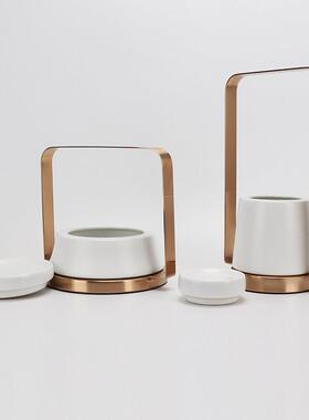 现代新中式铁艺陶瓷罐摆件样板房间电视酒柜客厅书房玄关软装饰品