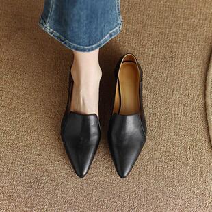 女单鞋 巨好穿 英伦通勤小皮鞋 复古牛皮尖头低跟乐福鞋 2cm 法式