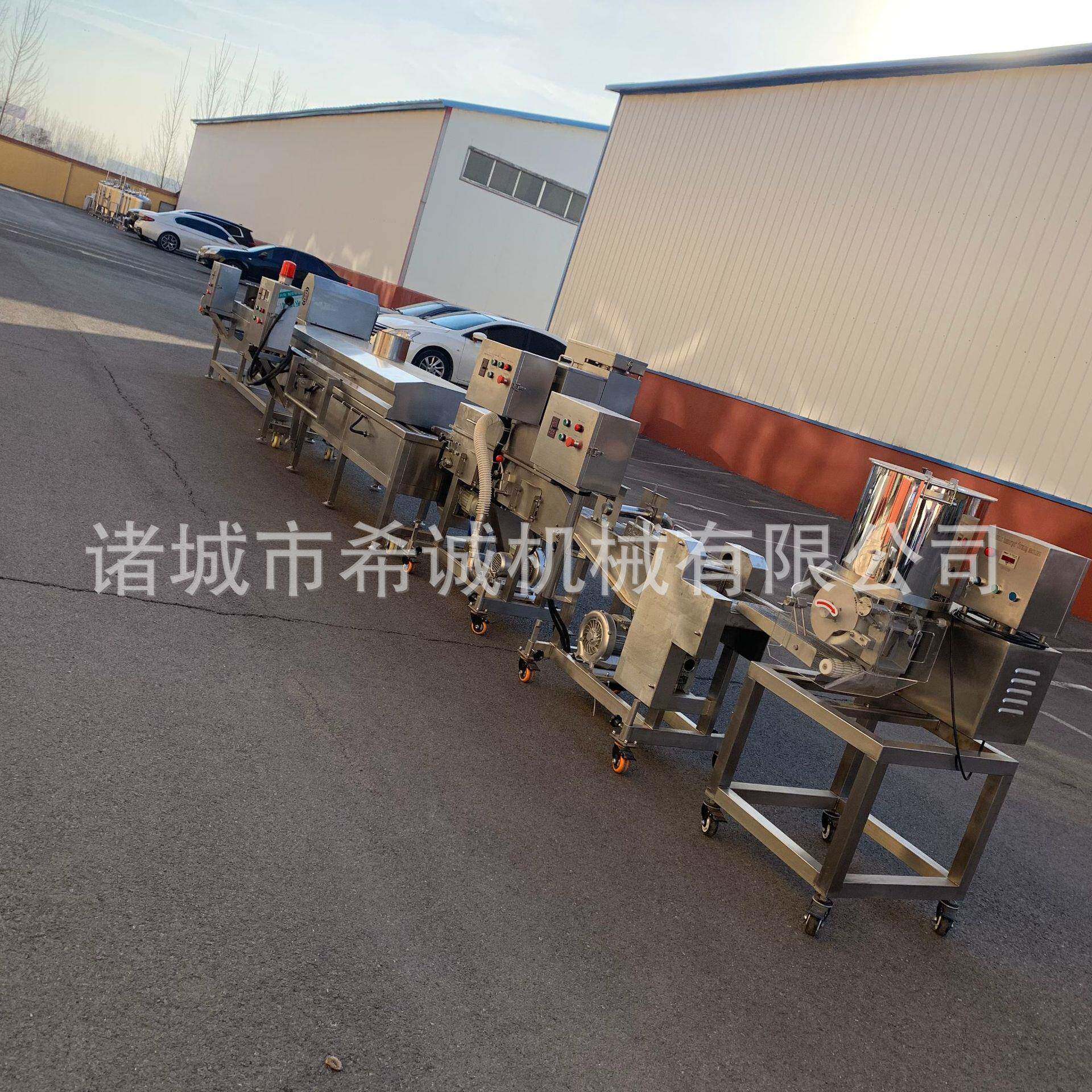 全自动汉堡肉饼生产线 小型鸡块油炸机 上浆上糠机器 现场试机