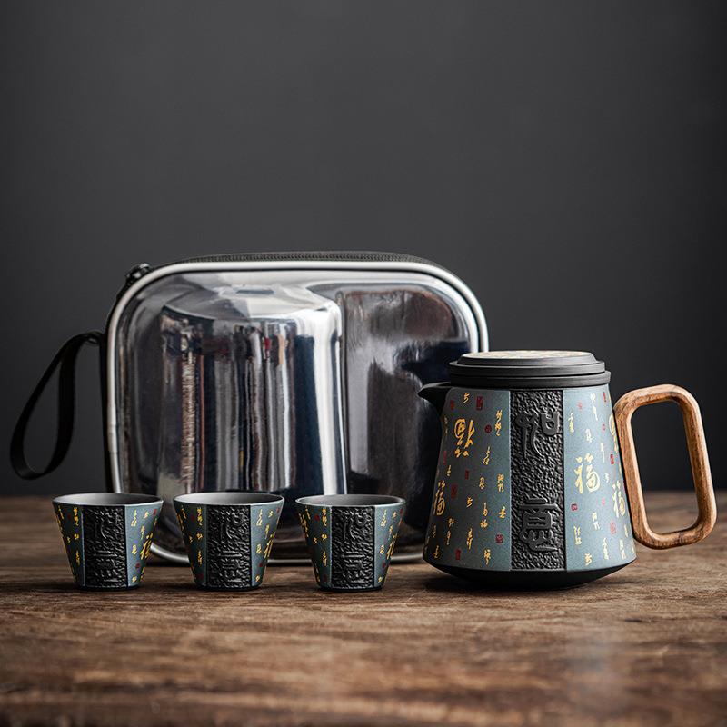 玻璃便携式旅行茶具套装快客杯户外旅游随身茶壶茶杯一壶三杯