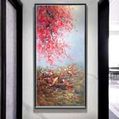 新中式 饰画入户过道走廊尽头挂画现代壁画 鱼图油画纯手绘玄关装
