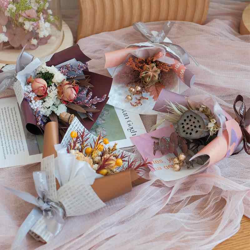 迷你小花生玫瑰尤加利兔尾干花小花束网红车载手指花节日活动礼物