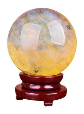 直销黄水晶熔炼球摆件天然黄水晶居家办公室熔炼球水晶球家居摆件