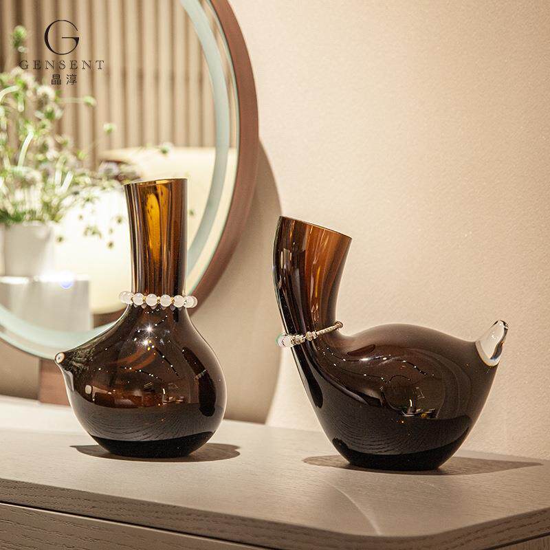 晶淳个性独特造型多功能花瓶摆件首饰收纳展示台手工玻璃艺术创意