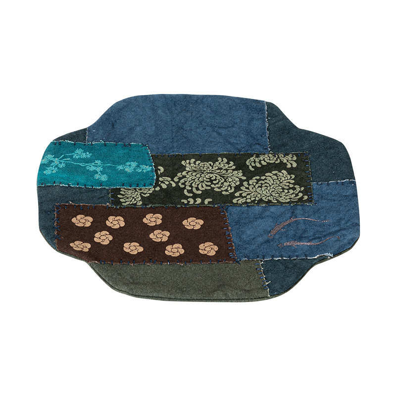 手缝拼布茶席草木柿色扎染刺绣小干泡席粗布隔热垫棉麻长方茶布垫