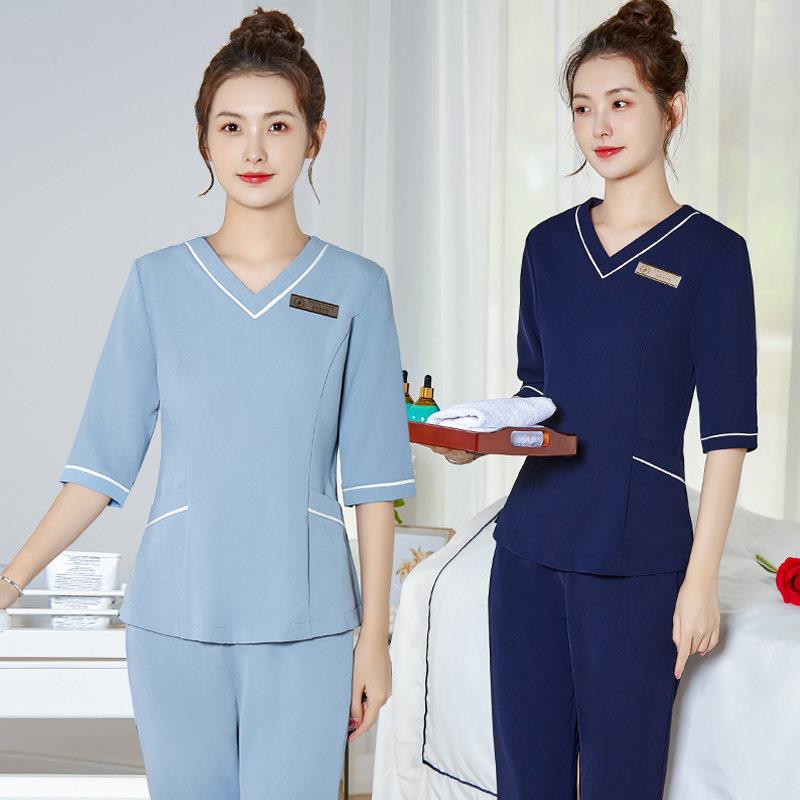 高端美容师工作服女春秋新款套装皮肤管理SPA养生馆足浴技师工服