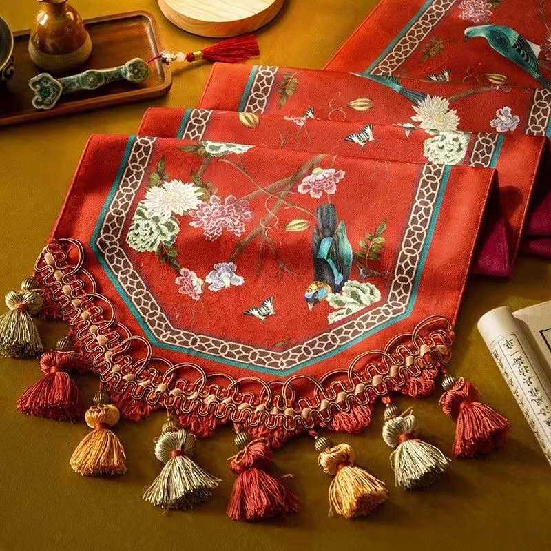 桌旗结婚中式长条红色茶几桌布复古高级感喜庆桌布高端锦绣华年