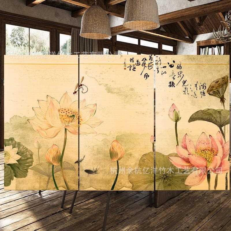 中式水墨中国竹风帘印花帘卷帘隔断背景汗蒸WPB竹帘画新遮竹阳竹
