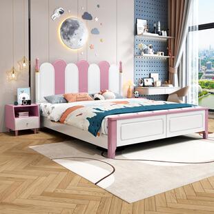 复古简实木床男孩孩单双人储物床美女式 高箱约床现轻奢小代户GD