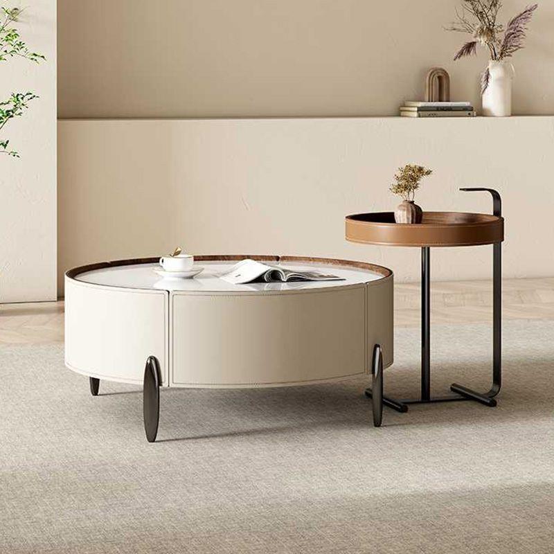 北欧轻奢意式马鞍皮茶几现代简约小户型艺术岩板圆形客厅极简组合