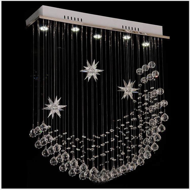 LED现代简约复式楼梯吊灯餐厅水晶吊线灯现代星星月亮吧台吊灯具