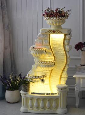 高档欧式大池厅喷泉流鱼水景家居装饰品摆设招财风水轮客水幕墙水