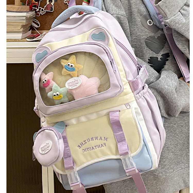 书包女ins森系可爱小熊耳朵痛包初中高中学生大容量电脑双肩背包