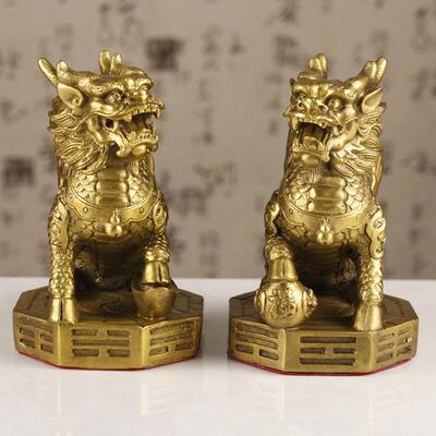 铜麒麟摆件财福家居饰品金属工艺品生产八卦底座大小号