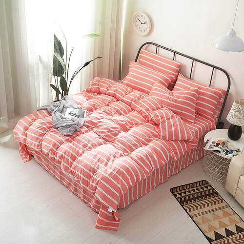 床上用品180X220cm裸睡水洗棉四件套床单被套1.5/1.8m床上用品