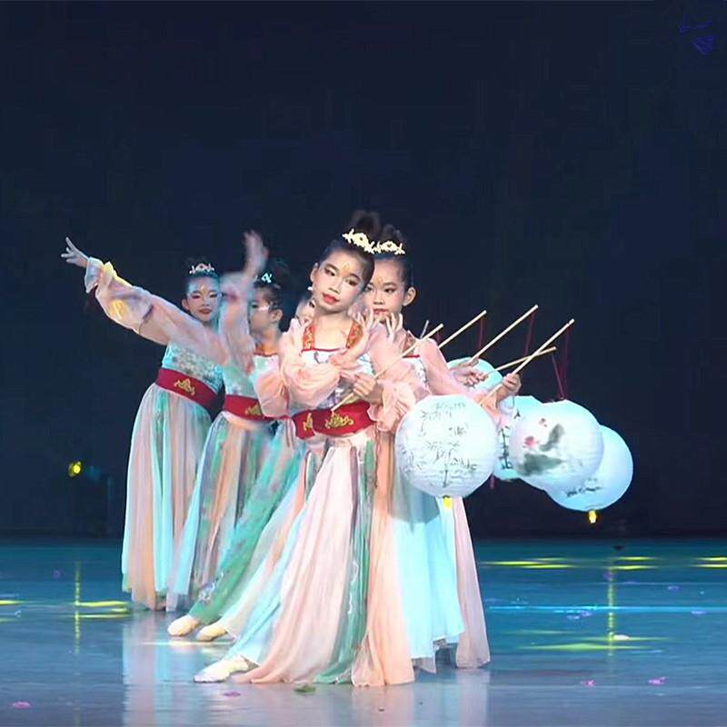 华灯如初演出服幼儿中小学生汉唐古典舞飘逸印花华灯如初表演服饰