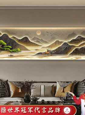 网红流水生财山水厅风景画新式客中装画大气沙发背景背墙挂画有饰