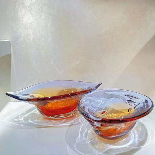 艺术厚重琉璃轻奢果盘茶几装饰糖果干果盘客厅餐桌样板间摆件摆盘