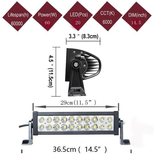 607W2W20WOH801长条灯汽车工作灯越野车1顶灯双排长条车灯