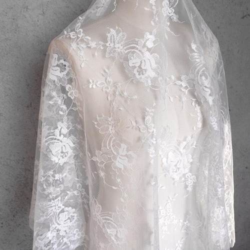 硬手感白色网纱蕾丝面料婚纱服装窗帘背景布装饰布料手工辅料