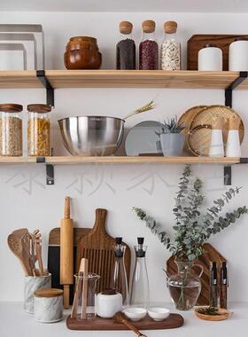 厨房样板间摆件实木菜板摆设托盘橱柜厨具食材罐道具摆件软装饰品