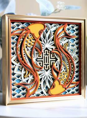 梯木叠雕招财锦鲤客厅玄关电视柜酒柜装饰摆饰乔迁新居礼品开 业