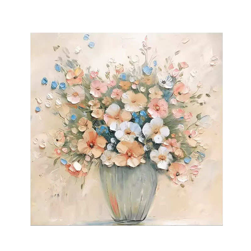 手绘油画花卉餐厅装饰画轻奢玄关客厅挂画方形花朵简约挂画无框画图片