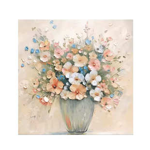 手绘油画花卉餐厅装饰画轻奢玄关客厅挂画方形花朵简约挂画无框画