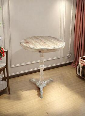 法茶式乡木村圆形茶几家居客厅实25W712小圆桌复古金属底座木休闲