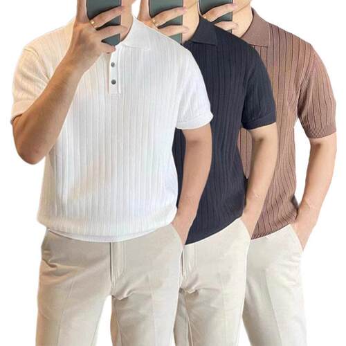 Men's Solid Jacquard Ribbed Polo Shirt