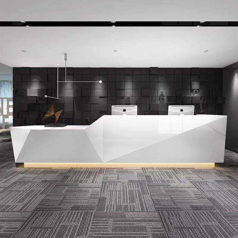 办公前台白色烤漆前台桌弧形接待台收银台迎宾台大厅创意吧台