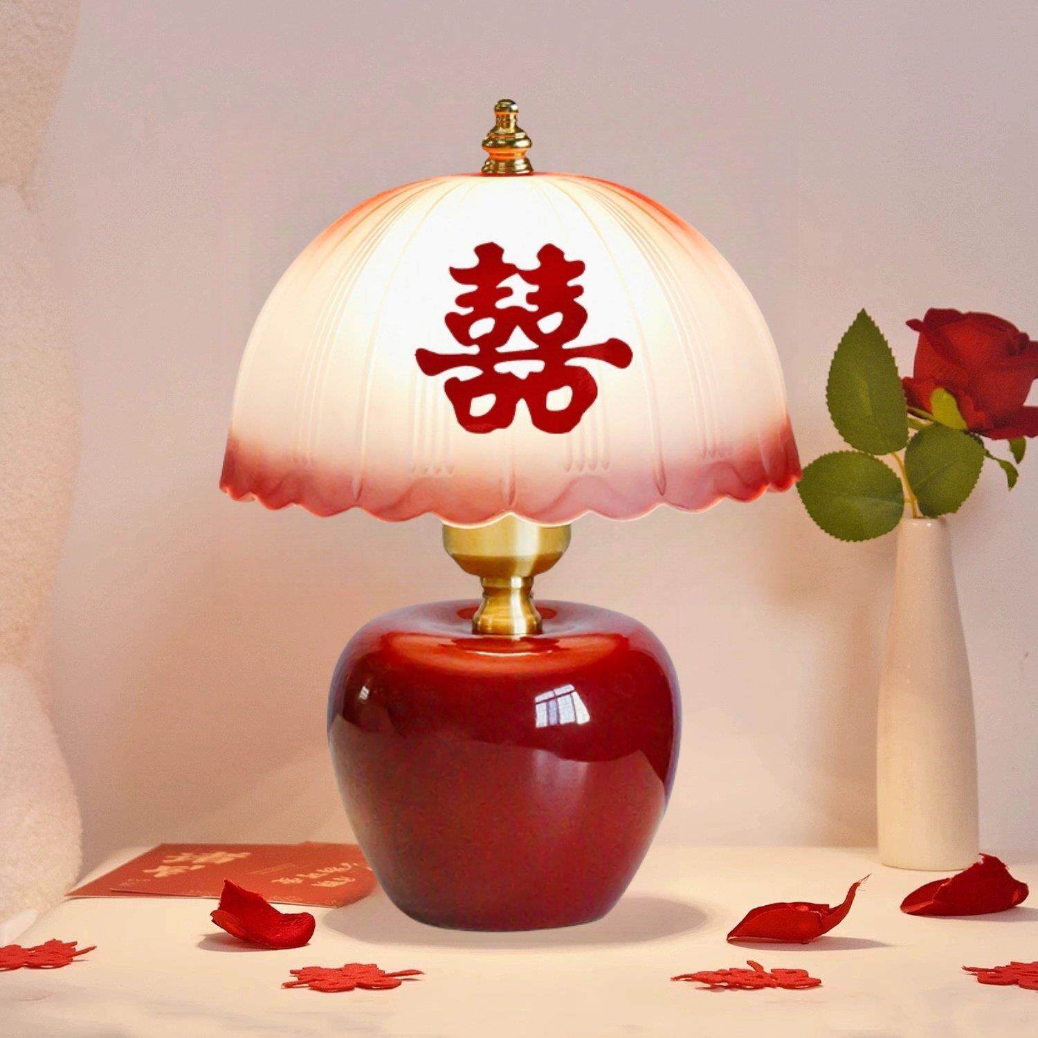 红色结婚台灯婚房床头灯新娘陪嫁长明灯一对送新人礼物新婚庆喜灯