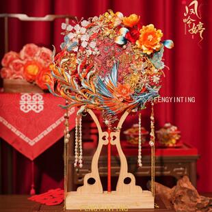 中式缠花绒花团扇结婚新娘秀禾服喜扇出嫁diy材料包古风汉服扇子