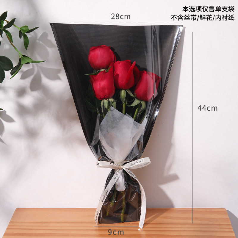 简易英文透明花束套袋鲜花玫瑰防水多支塑料包装袋花纸单支袋摆摊