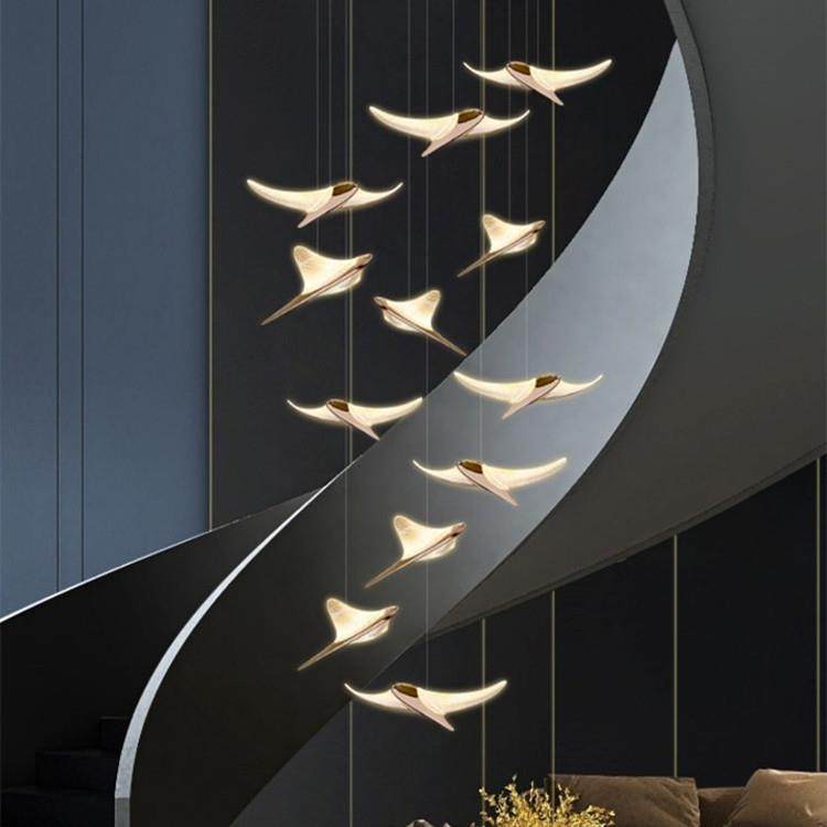 楼梯吊灯高档别墅复式楼创意个性飞鱼led灯现代简约家用大厅灯具