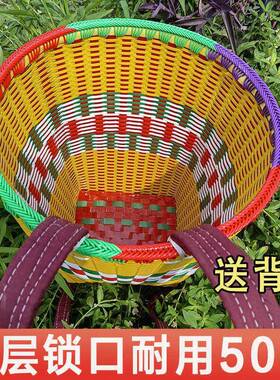 贵州背篓双肩塑料仿竹编少年采蘑菇买菜家用藤条背筐手工编织背篼