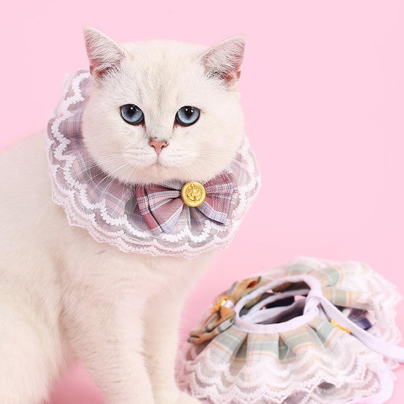 夏季蝴蝶领结狗狗脖圈JK风蕾丝边口水巾猫咪项圈宠物饰品宠物用品