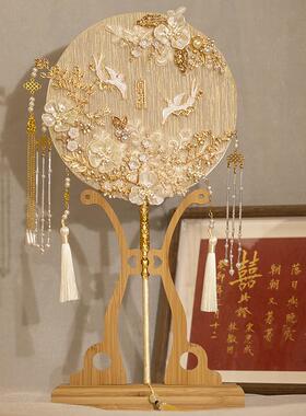 香槟色新娘团扇DIY材料包中式婚礼结婚团扇礼盒高级出嫁双面喜扇