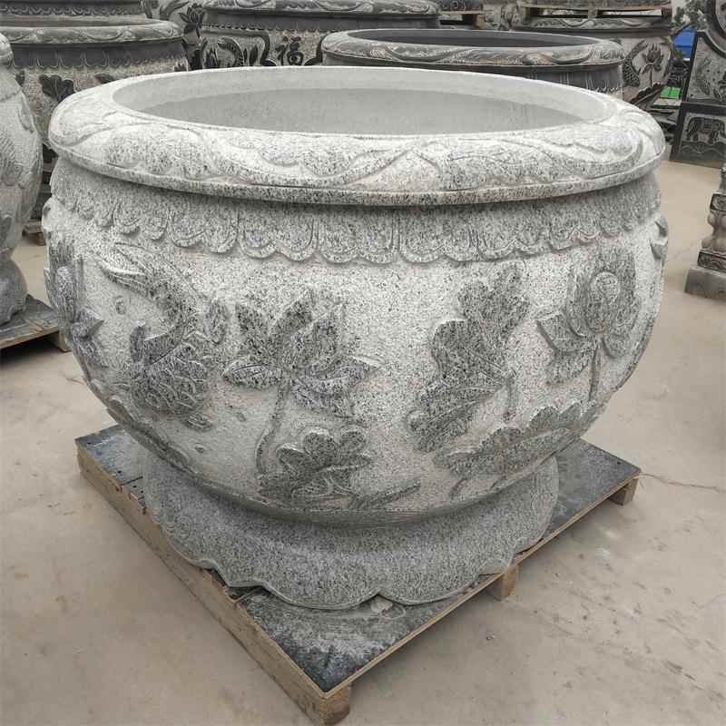 石雕鱼缸庭院阳台花岗岩圆形花盆别墅室外青石荷花缸摆件庭院装饰