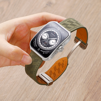 适用oppowatch4pro手表表带watch3pro微孔真皮透气oppowatchx男腕