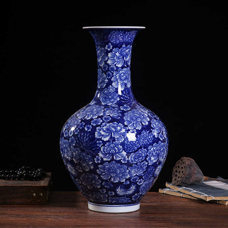 景德镇陶瓷花瓶大号青花瓷仿古瓷器摆件博古架客厅插花家居装饰品