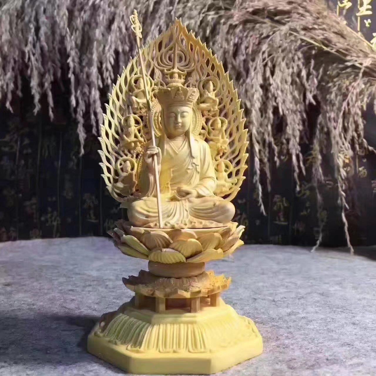 木雕佛像莲花台屏风地藏王佛像木观音菩萨像木雕摆件