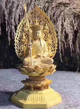 木雕佛像莲花台屏风地藏王佛像木观音菩萨像木雕摆件