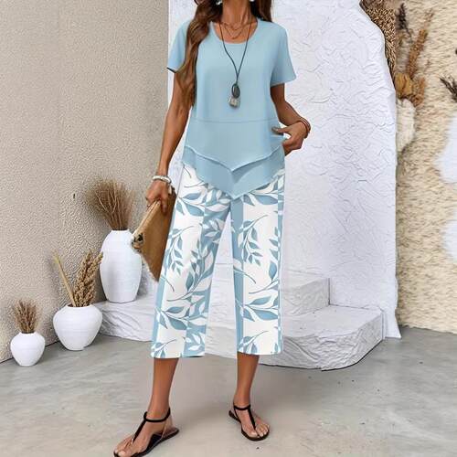 Women's slimming suit, short sleeved high waisted wide leg