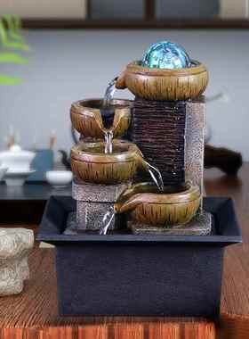 小型流水喷泉客厅招财风水轮桌面循环水装饰办公室生财风水球摆件