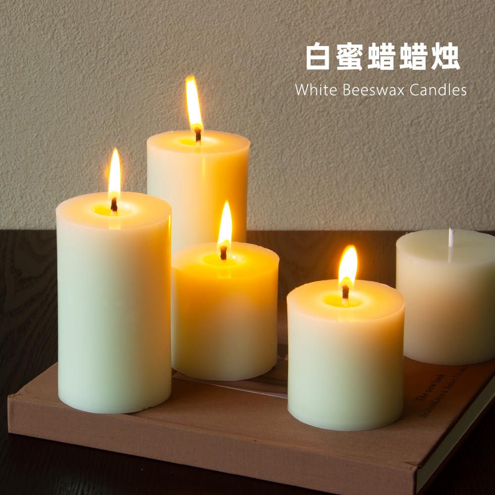 白蜂蜡天然白蜜蜡蜡烛圆柱高级手工柱状白色5cm无烟无味教堂蜡烛