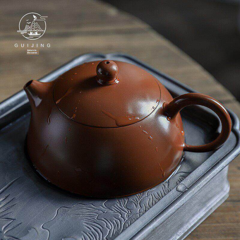 贵京、半月、潮州手拉壶纯手工紫砂壶朱砂薄胎茶壶小容量茶壶